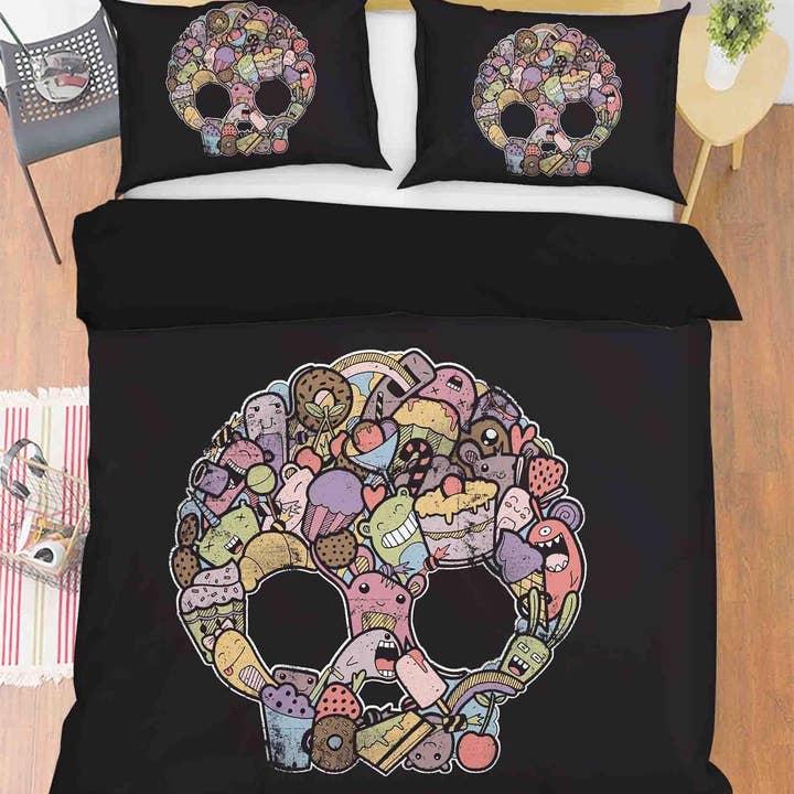 Ensemble de literie housse de couette graffiti crâne monstre abstrait 3D ensemble de housse de couette taies d'oreiller 86 pour la vente par Jess Art Decoration