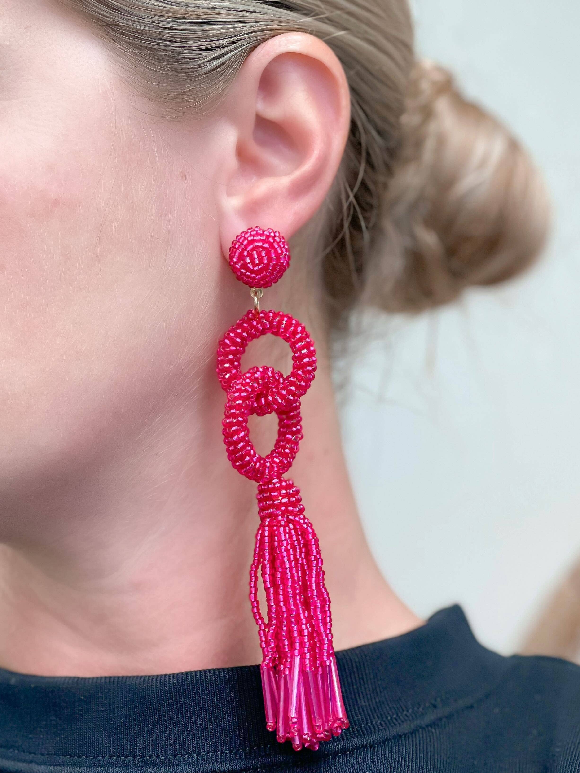 Prep Obsessed Wholesale - Wholesale Tassel Earrings - Seed Bead Linked Tassel Earrings0