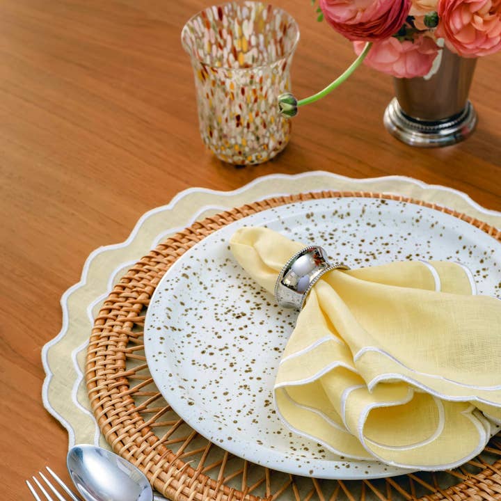 Linen Scalloped Edged Napkins - Buttermilk Yellow (Set of 4) for wholesale by Clio and Clover
