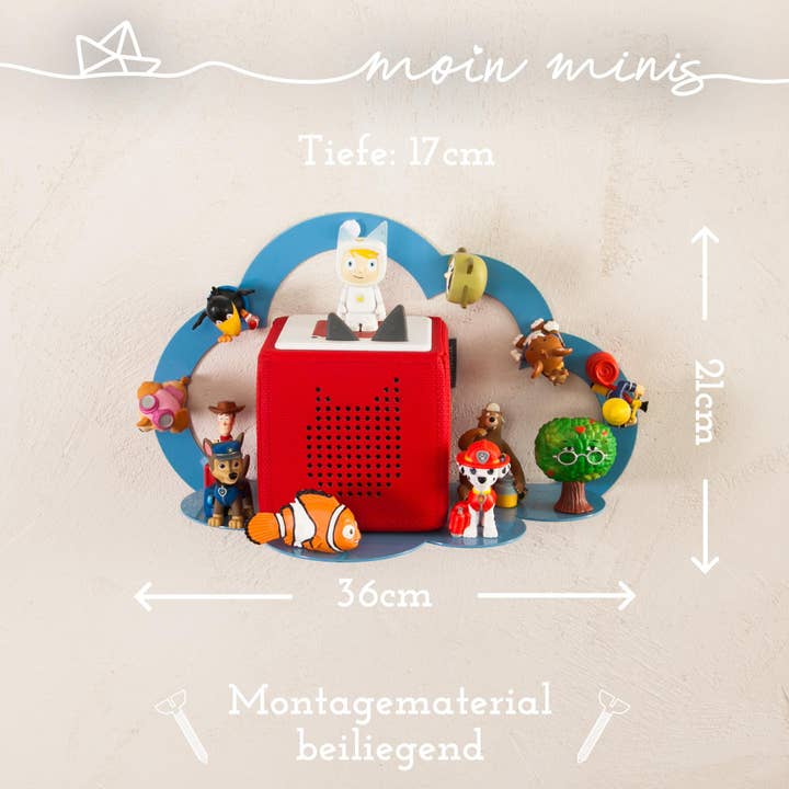 Mixcover GmbH - Wholesale Wall Mounted Shelf - Moin Minis Cloud Blue Magnetic Shelf Compatible with 20 Tonie Figures and Tonie Box Cloud Shelf for Kids Audio Figures Magnetic Shelf6