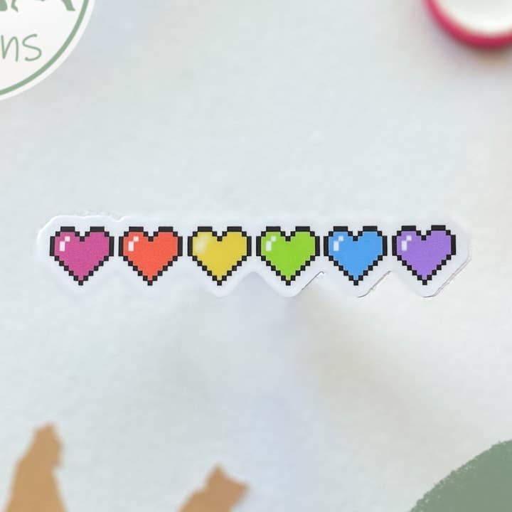 Rainbow of Pixel Hearts | Vinyl Sticker for wholesale by BearWolfOwl Designs