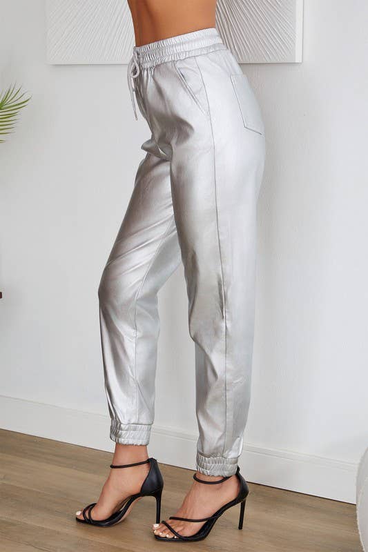 VENTI6 - Wholesale Lounge Sweatpants/Joggers - Women's - PU DRAWSTRING CUFFED JOGGER WITH POCKETS (90110-PU)5