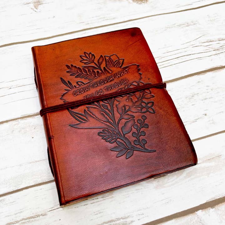 Soothi | Containers Of Creativity - Wholesale Journal/Diary - Grow Through Quote Leather Journal - 8x6