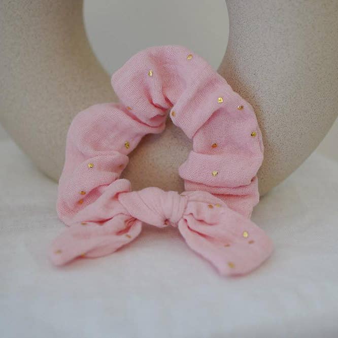 Lou Children's Bow Scrunchie Tea Rose and Gold for wholesale by Bohomane