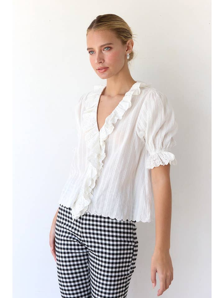RAISONNEL - Wholesale Blouse - Women's - V-NECK RUFFLE BLOUSE - RT1017