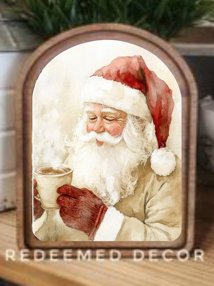 Art encadré Père Noël en cacao à sommet en arche pour la vente par Redeemed Decor