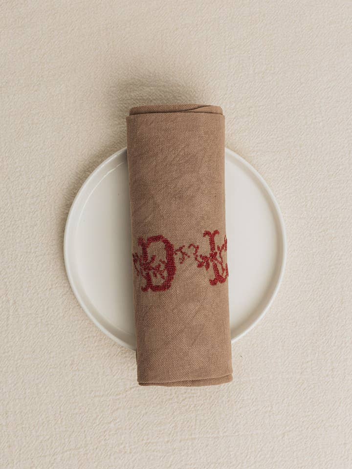 Set of 3 antique monogrammed towels "DL" for wholesale by Maison Masarin