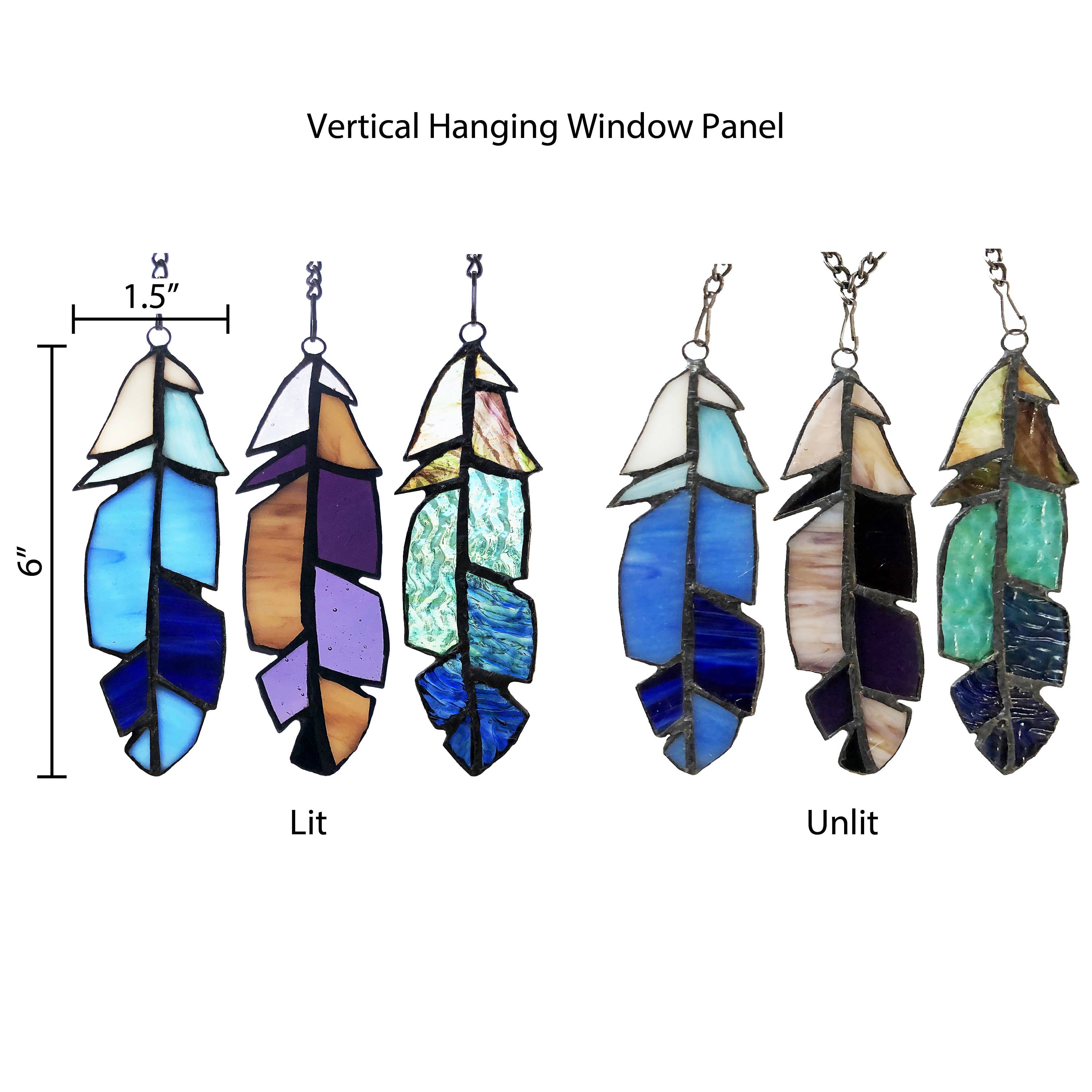 River of Goods - Wholesale Suncatcher - Set of 3 - 6"H Aleyna Multicolor Feather Window Panel2