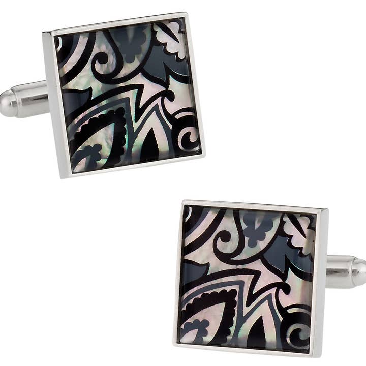 Gemelli in vera madreperla, colore: nero e grigio per la vendita all'ingrosso da parte di Cuff-Daddy