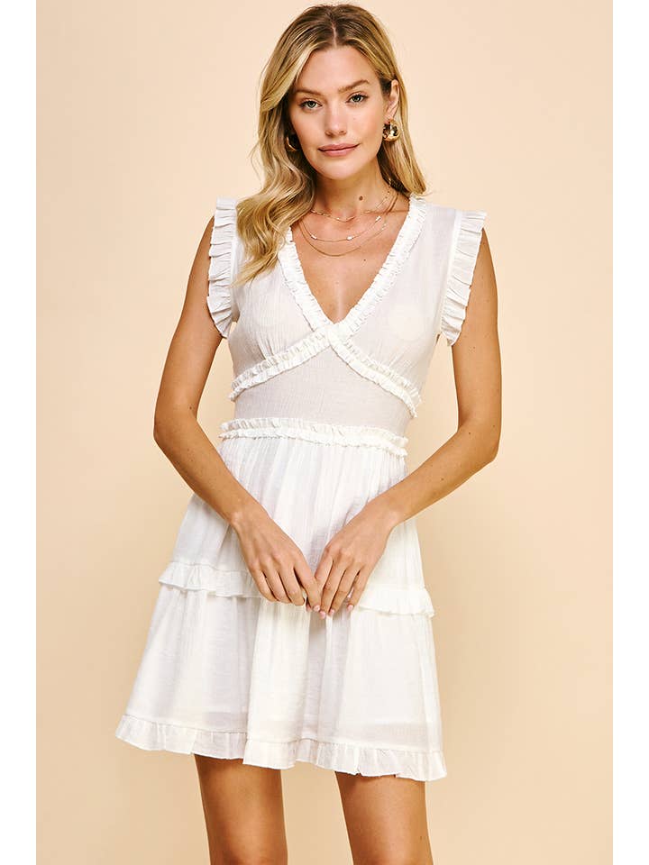 PINCH - Wholesale Dress - Women's - SLEEVELESS V NECK RUFFLE DETAIL DRESS - 3087D0