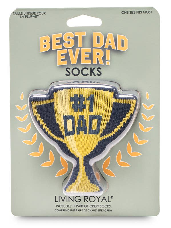 3D Packaged Crew Socks - Trophy - "#1 Dad" - Navy Blue for wholesale by Living Royal