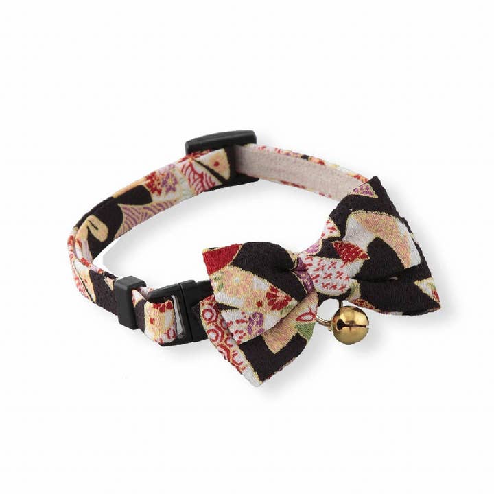 MOON-X USA, INC. - Wholesale Pet Collar - Cat - Chirimen Kimono Bow Tie Cat Collar (Black)