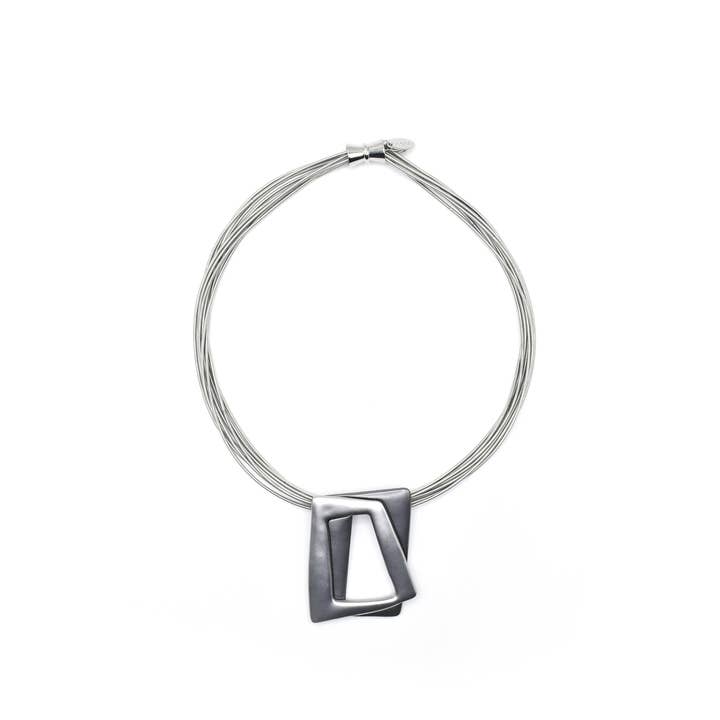 Sea Lily - Wholesale Pendant/Charm Necklace - L57A Multi Strand Silver Wire Necklace With Contemporary Sil