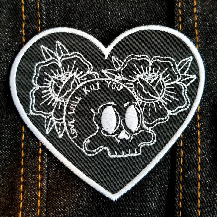 Love Will Kill You 3.5" inch Iron On/Sew On Patch for wholesale by Thread By Dawn