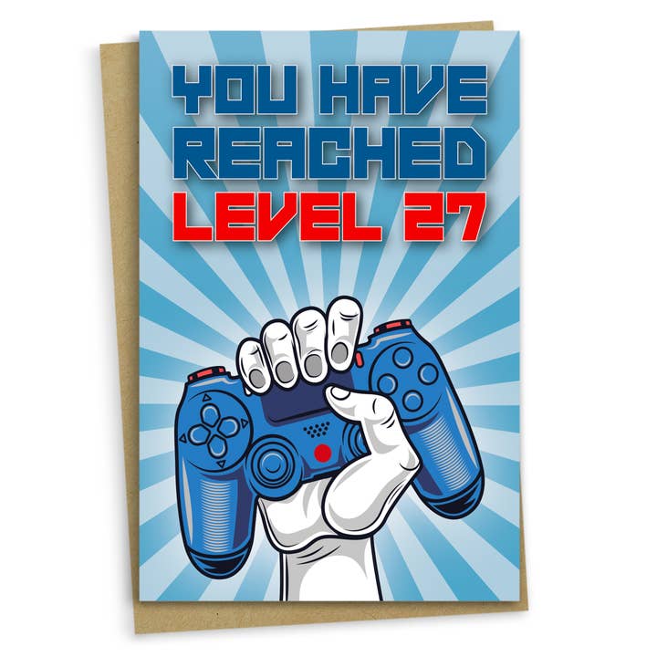 Biglietto di auguri per il 27° compleanno, hai raggiunto il livello 27 per la vendita all'ingrosso da parte di Mug Monster