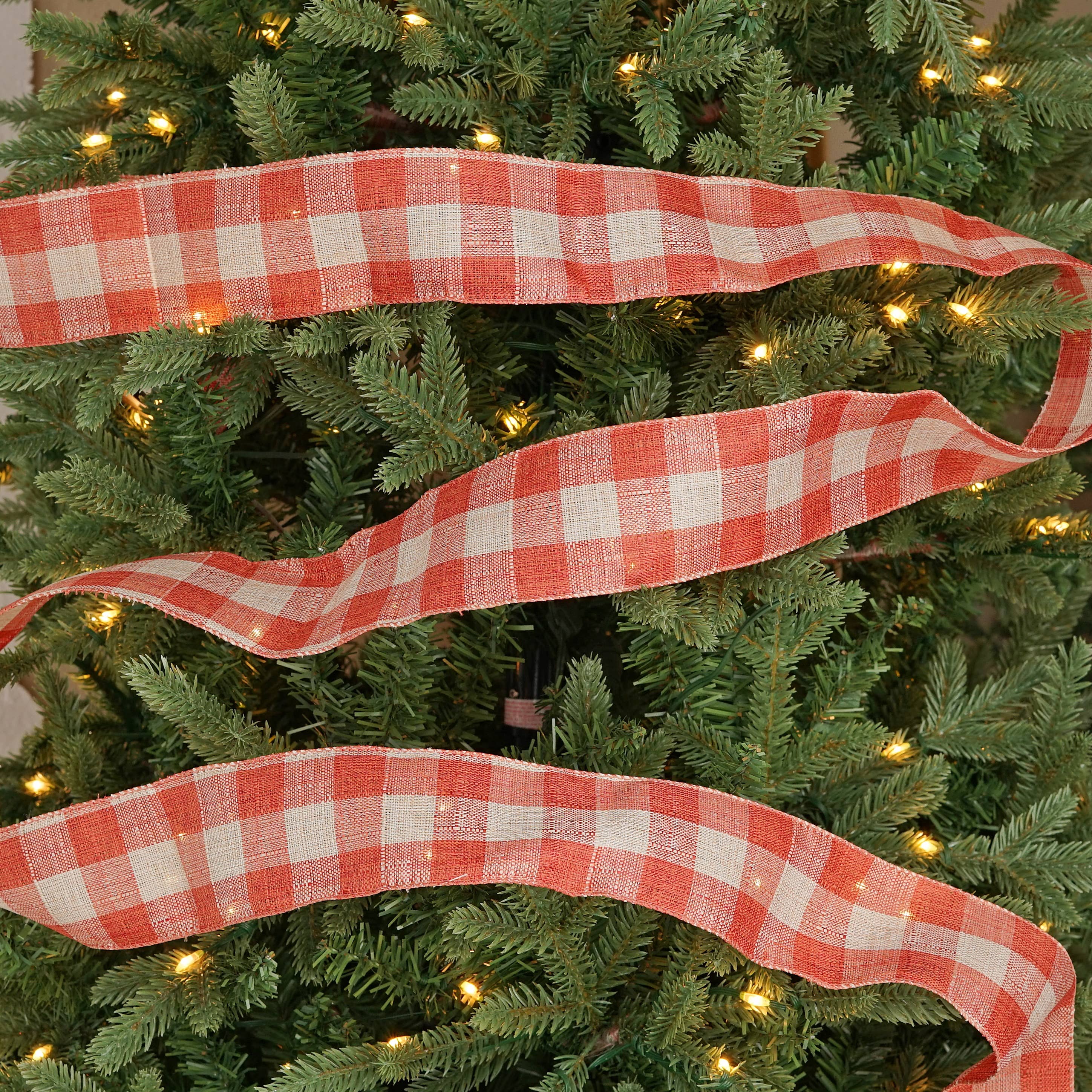 Holiday Depot Inc. - Wholesale Ribbon - Gift Wrapping - R32910-Wired Ribbon-Fabric-Orange/Cream Gingham (2.5inW)4
