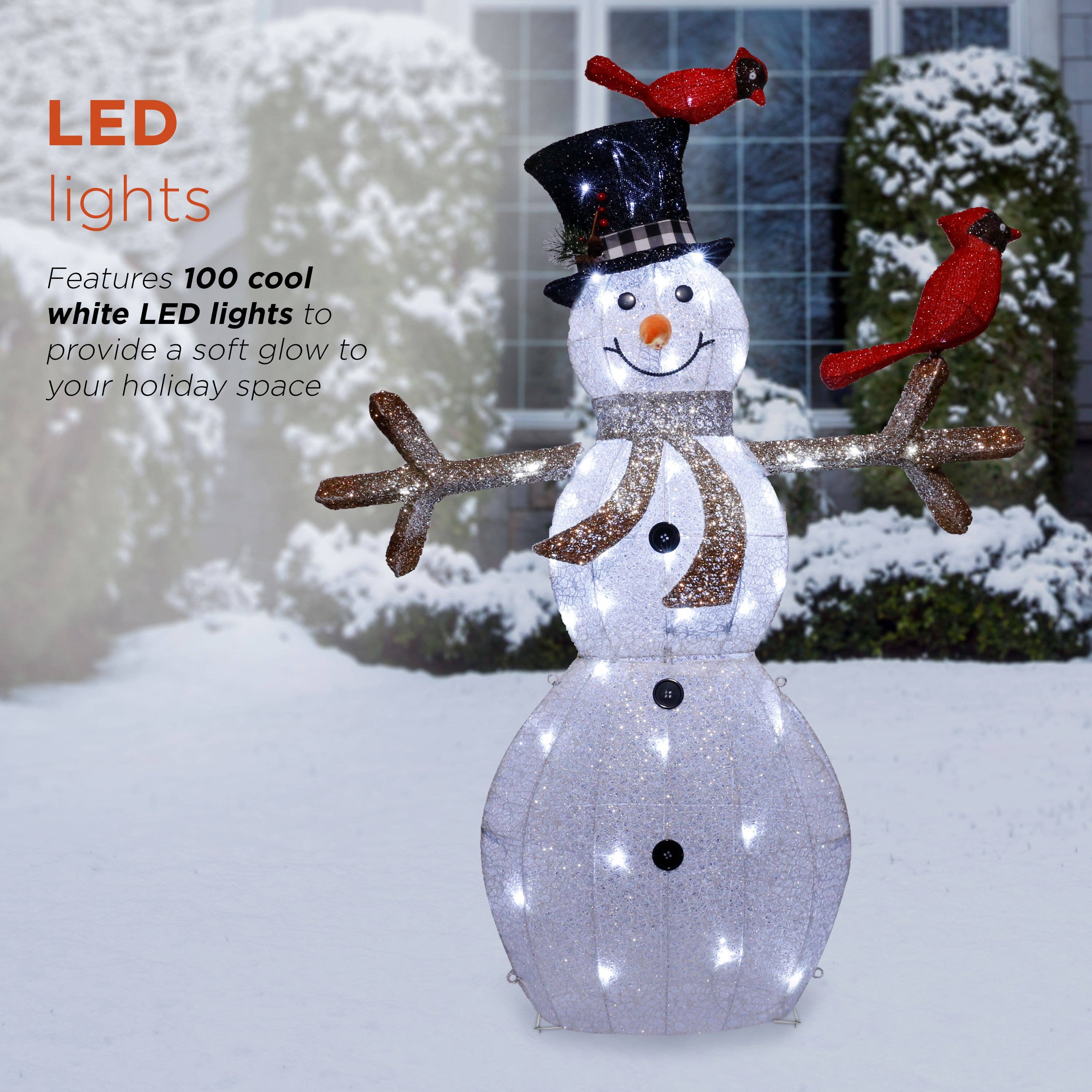 Alpine Corporation - Wholesale Christmas Decoration - Alpine White Mesh Snowman w/Birds & 140 Cool White LED -Lg2