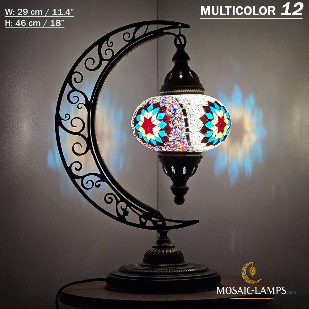 Mosaic Lamps - Wholesale Accent/Desk Lamp - 10+ Colors - Moroccan Moon Table Lamp, Arc, Murano Crescent47
