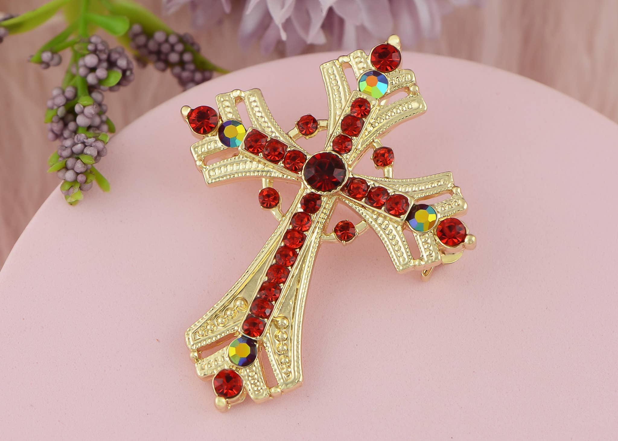 AK Brand - Vendita all'ingrosso Spille - Spilla a forma di croce religiosa argentata con strass13