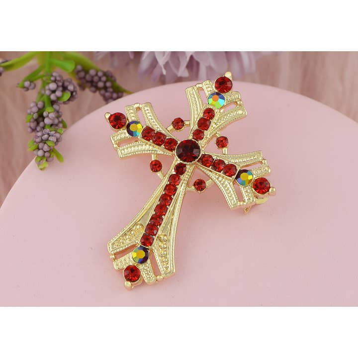 AK Brand - Vendita all'ingrosso Spille - Spilla a forma di croce religiosa argentata con strass13