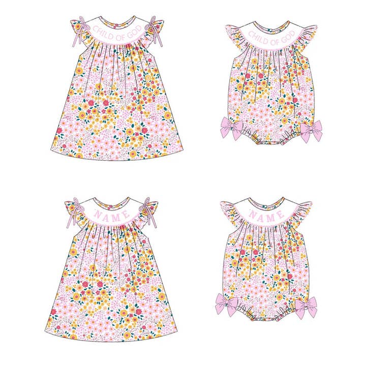 Auraquise - Wholesale Dress Set - Baby - Girls Summer CHILD OF GOD Smocked Custom Name Dress And Romper3