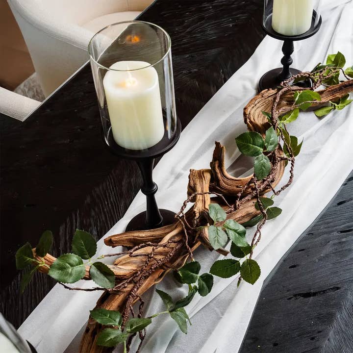 Branch & Wick Company - Wholesale Decorative tabletop object - Artificial Ivy Garland Farmhouse Table Decor & Black Holders9