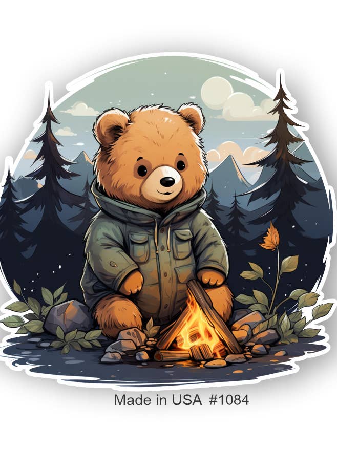 Cozy Camping Bear Sticker for wholesale by Big monkey