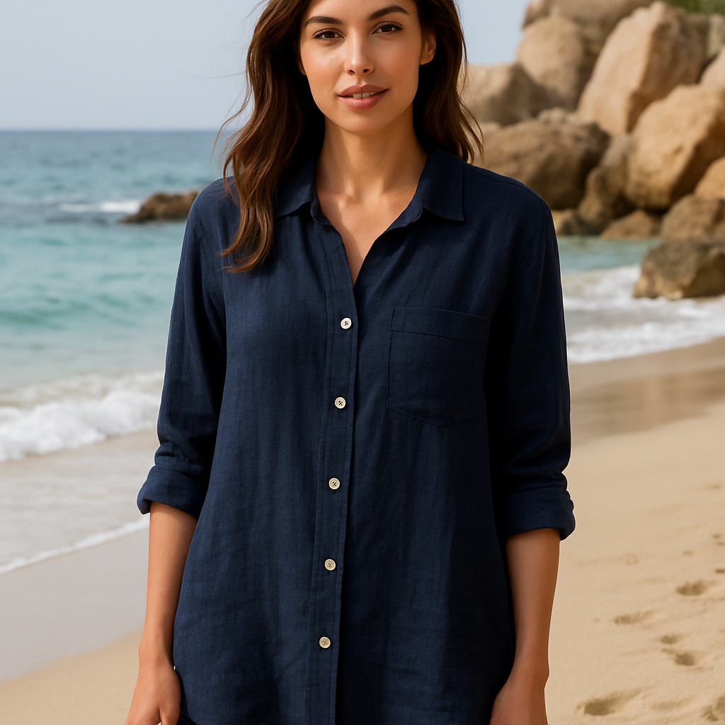 LINEN & COTTON HOUSE - Wholesale Button Down Shirt - Women's - LINEN SHIRT WITH SQUARE POCKET, SPRING SUMMER 7400150