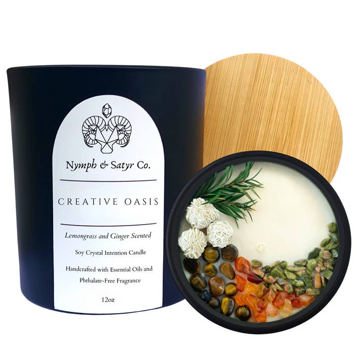 Creative Oasis • 12oz sojakristallljus (svart glas) för wholesale av Nymph & Satyr Co.