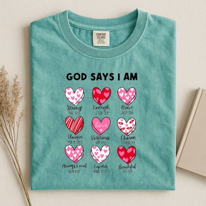 God Says I am Valentines Graphic Tee for wholesale by Sam & Seb Co.