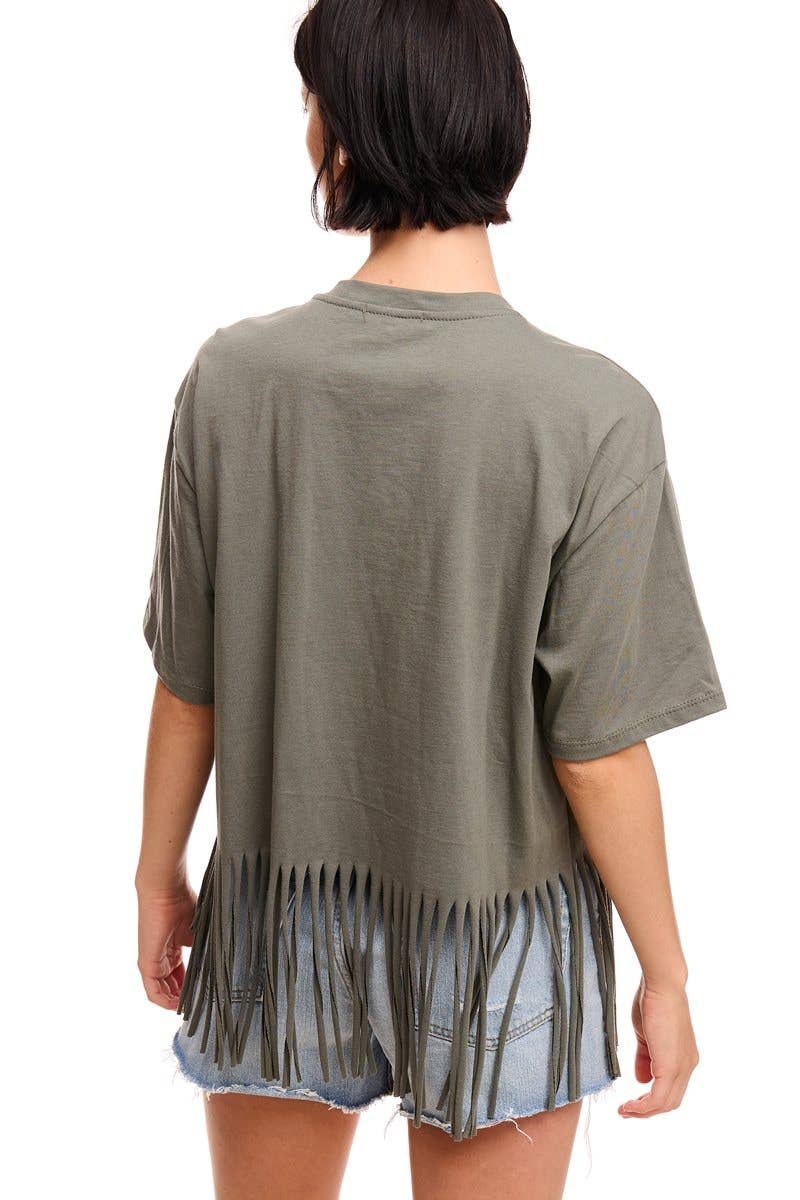 Zutter - Wholesale Screen Printed T-Shirt - Women's - Hold Your Horses Cowgirl Graphic S/S Fringe Tee7