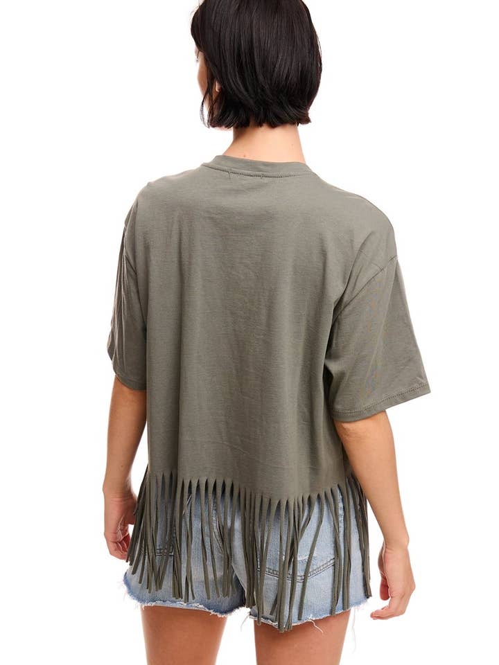 Zutter - Wholesale Screen Printed T-Shirt - Women's - Hold Your Horses Cowgirl Graphic S/S Fringe Tee7