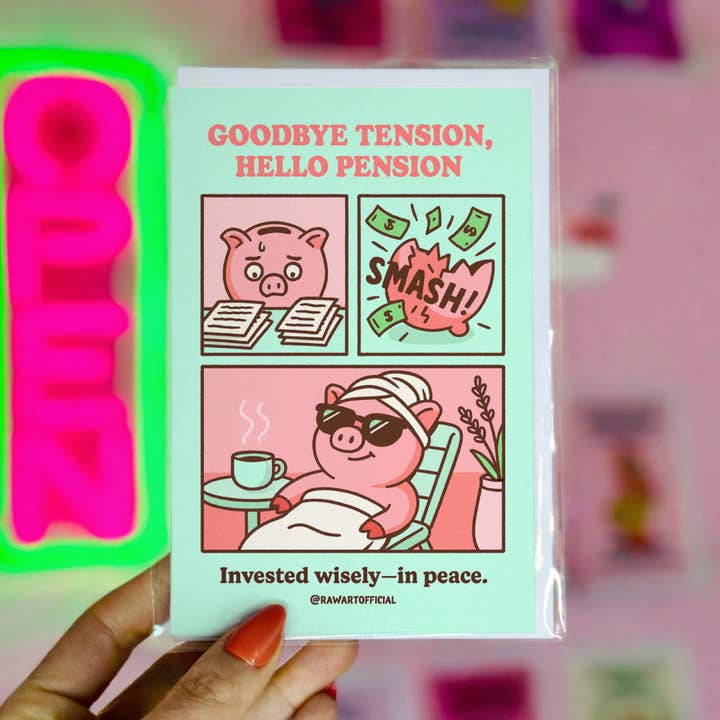 Retirement Card – Goodbye Tension Hello Pension Gift for wholesale by Hot Mess Paper Co.