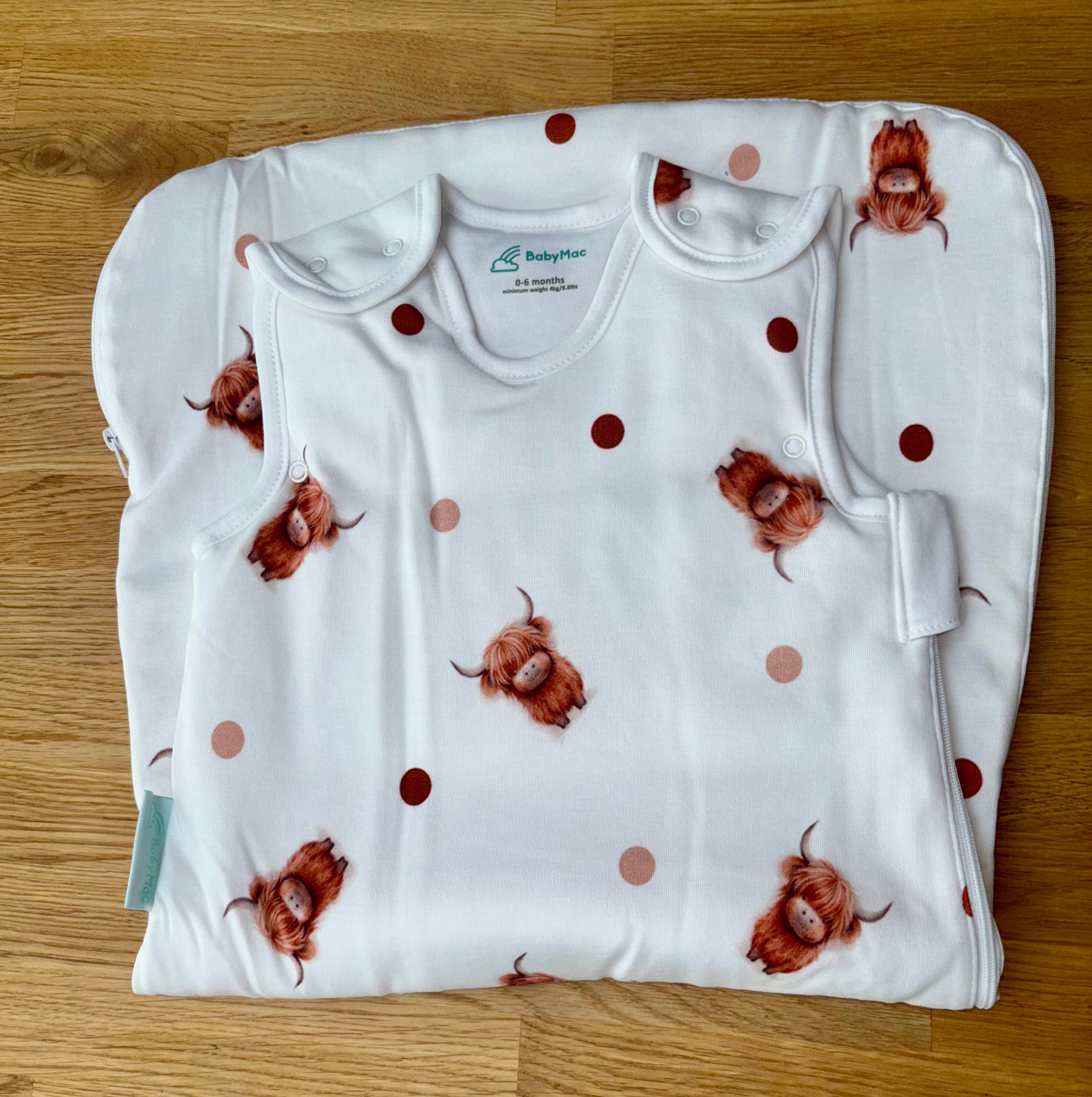 Highland Cow Organic Cotton Baby Sleeping Bag for wholesale on Faire3