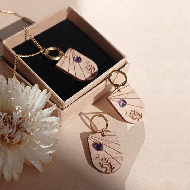 AUBE oorbellen van onbehandeld beukenhout voor wholesale door Bewood