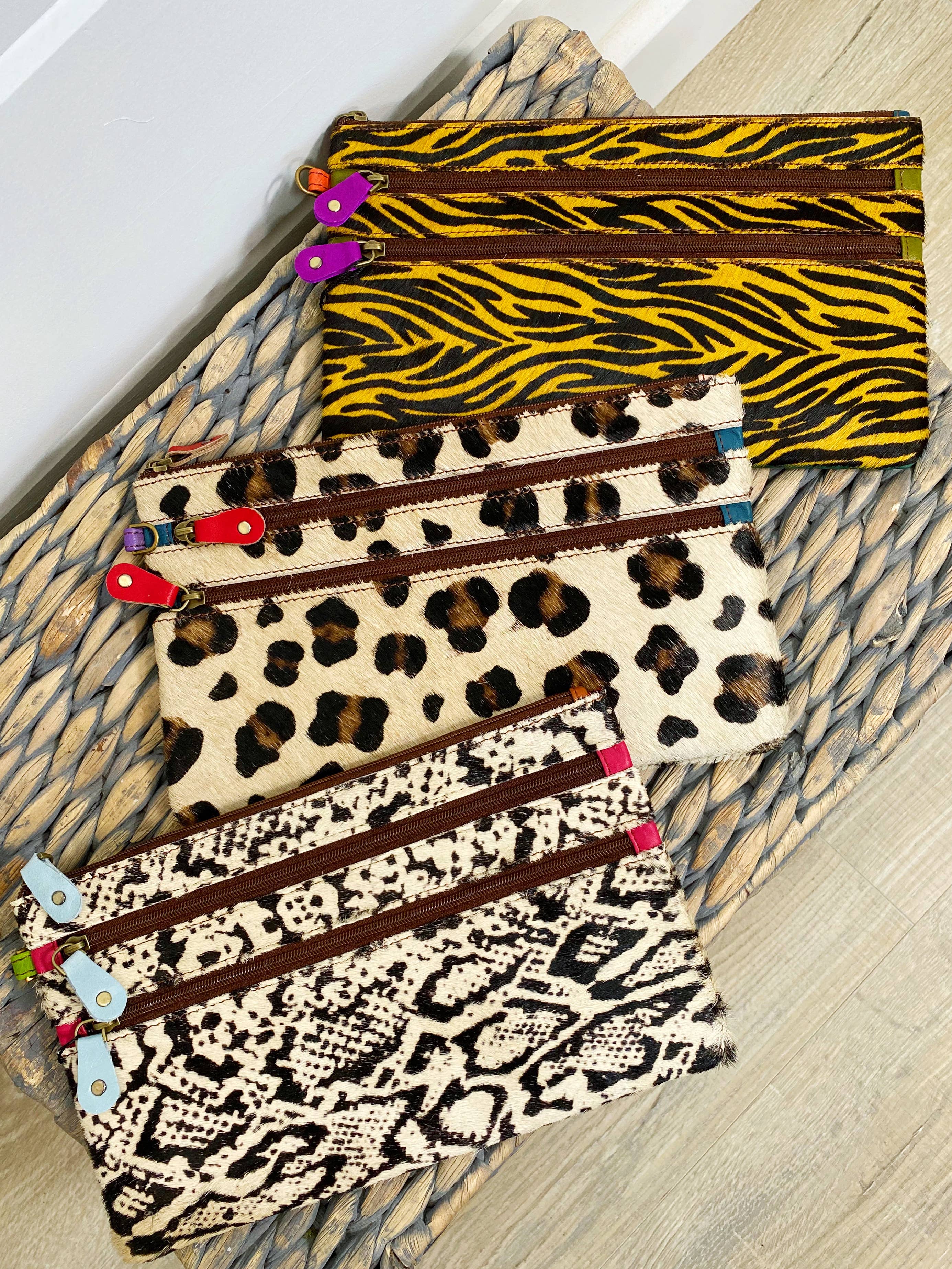 Folklore Couture - Wholesale Wristlet - Vance Triple Zip Leather Hair on Hide Wristlet4