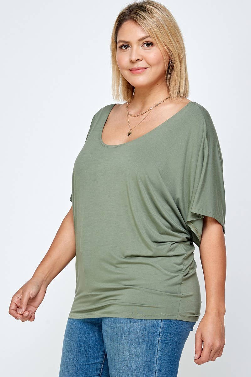 Haute Fox Plus Size & Contemporary - Wholesale Knit Top - Women's - Plus Size Solid Dolman Drape Top PL2188P-T1