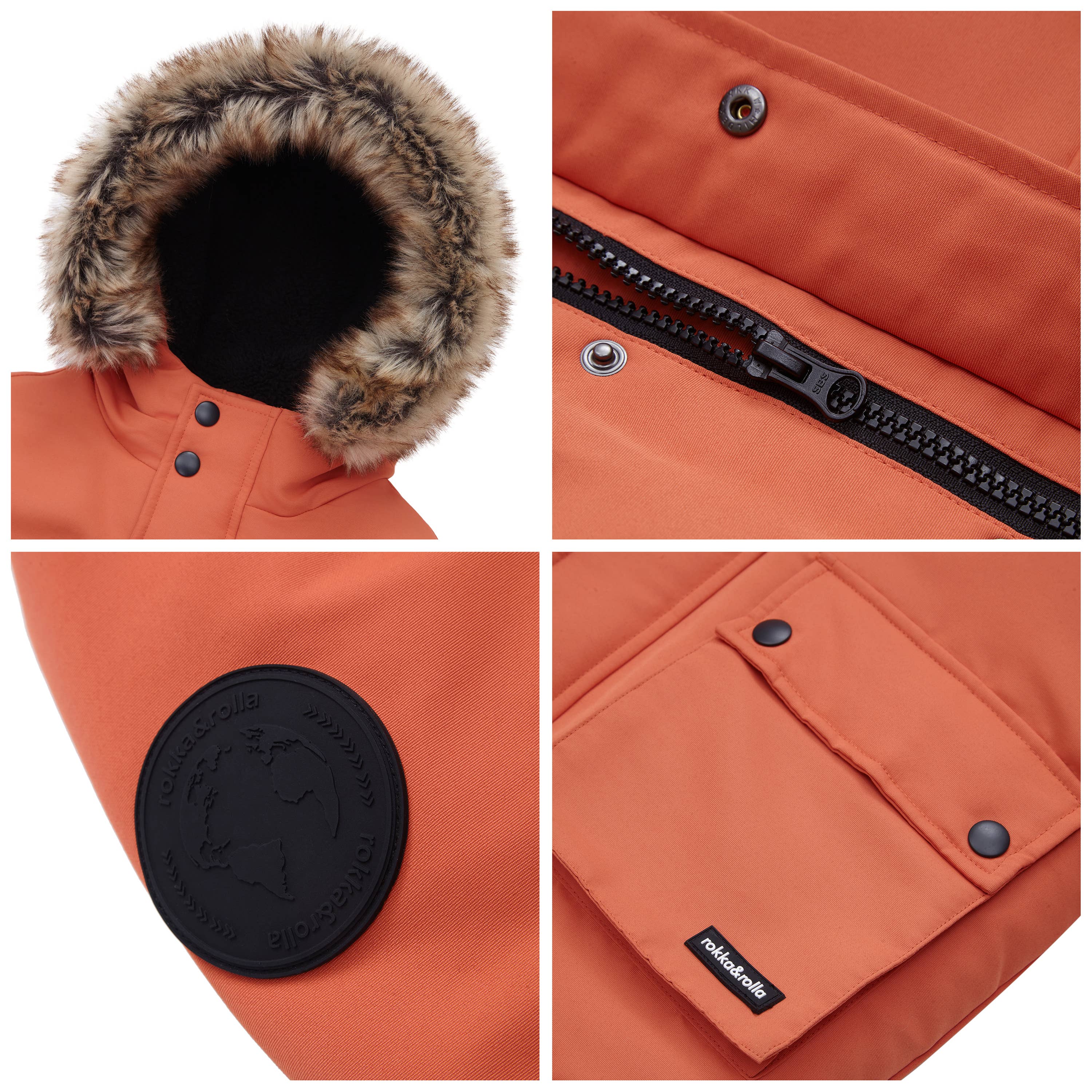 Rokka & Rolla - Wholesale Parka - Kids - Boys' Winter Coat with Faux Fur Hood Parka Jacket20