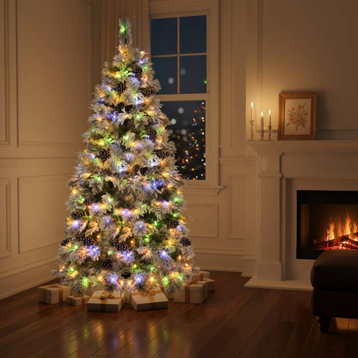 Árbol de Navidad de 1,8 m con luces y decoraciones, pino nevado. para venta al por mayor de HomeRoots