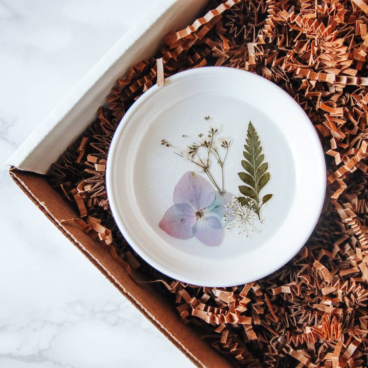 West Creek Mercantile - Wholesale Jewelry Dish - Pressed Flower & Botanical Ceramic Trinket Dish (Assorted)