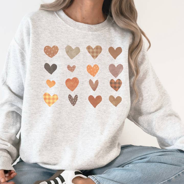 Vintage Plaid Hearts Crew Neck Valentines Sweatshirt for wholesale by Amy Anne Apparel Inc
