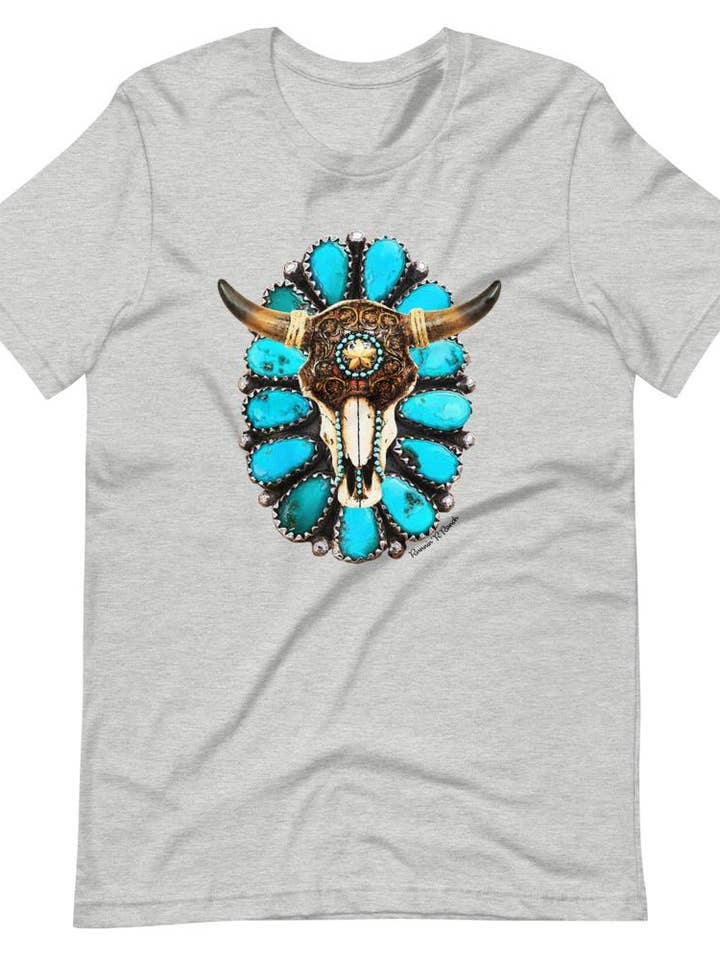 T-shirt Boho Longhorn Skull Turquoise pour la vente par Runnin' R Ranch