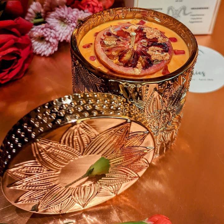 Aries Zodiac Candle - Tuscan Blood Orange and Campfire Scented Soy Candle - 10oz Candle- Hidden Crystal - With Free Sticker Inside for wholesale by Paeday Design