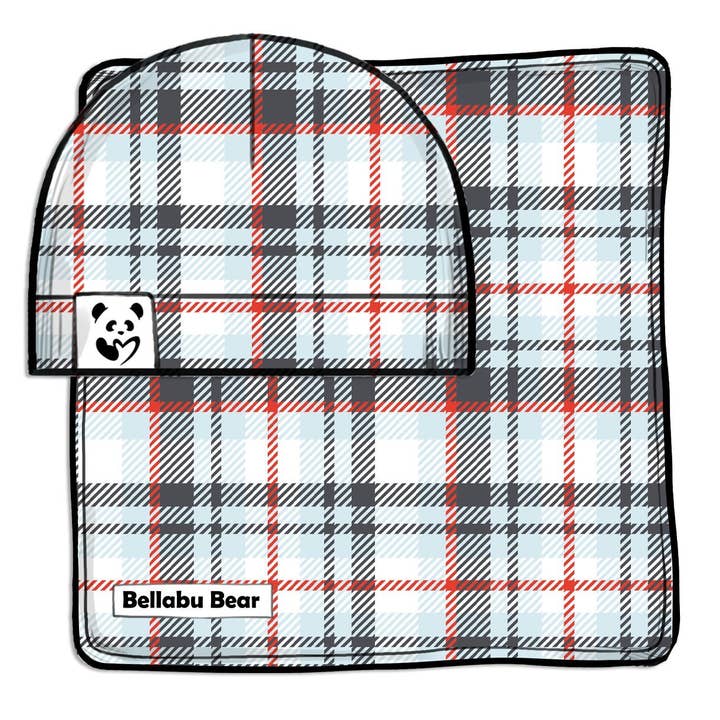 Original Plaid Bamboo Swaddle & Beanie Set for wholesale by Bellabu Bear