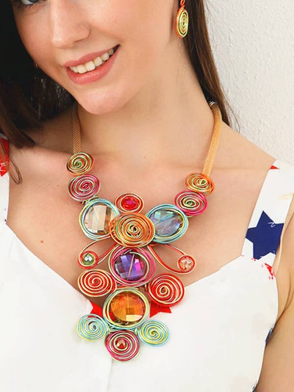 Artisan Gemstone Wirework Necklace & Earring Set for wholesale by VividLux