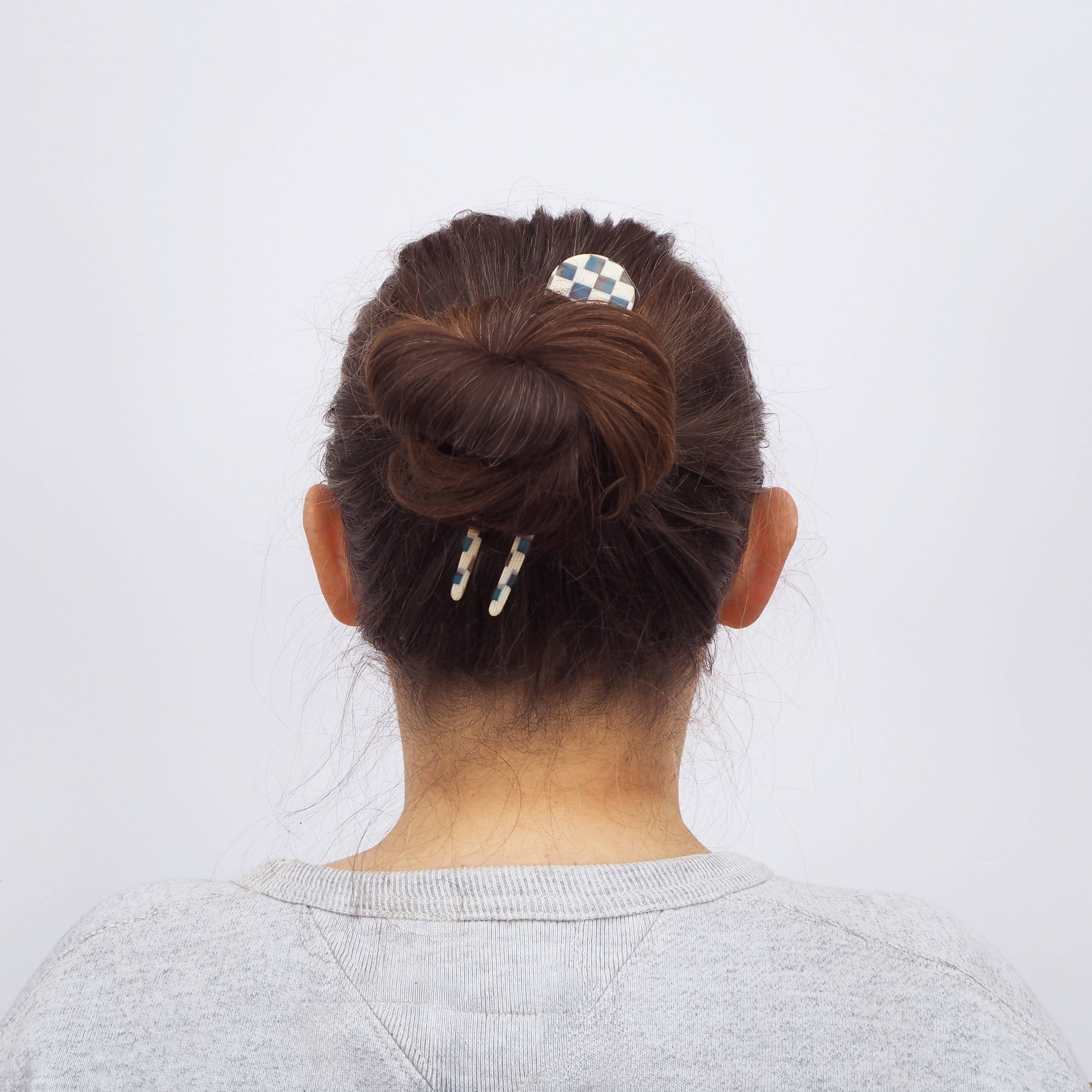 Custom Made - Wholesale Hair Pin - Ocean Checker Acetate Resin French Hair Pin3