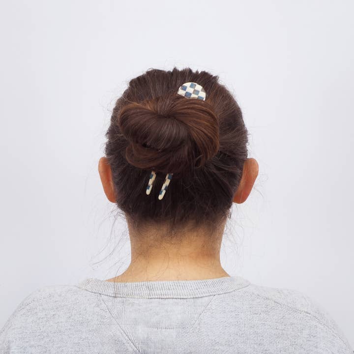 Custom Made - Wholesale Hair Pin - Ocean Checker Acetate Resin French Hair Pin3