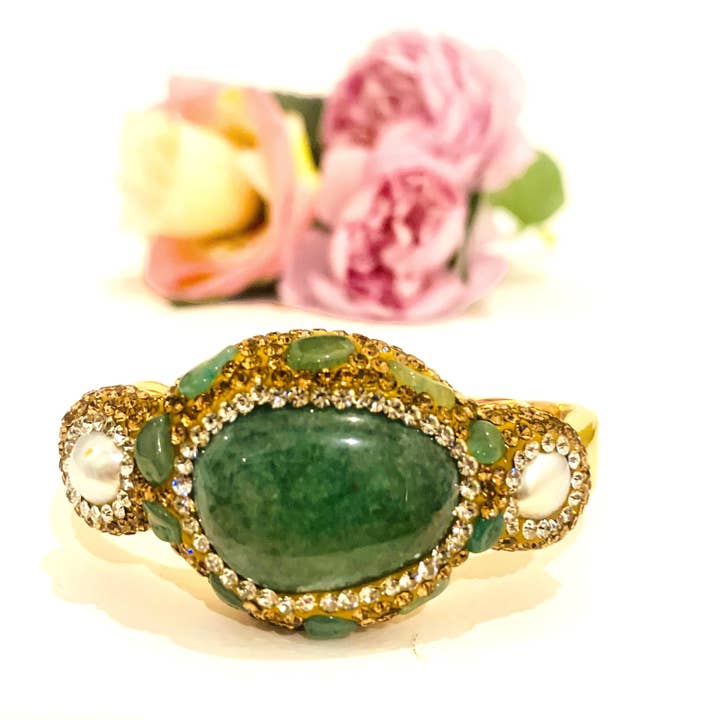 Atisha Spiritual Shop - Wholesale Cuff Bracelet - ISANA BRACELET - in NATURAL HARD STONE and brass metal galvanized and gold rhodium-plated2