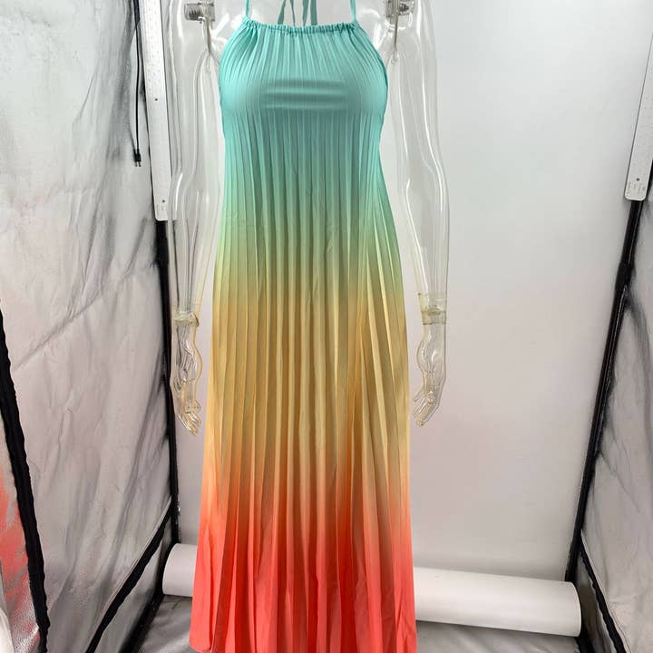 Multi Backless Halter Tie-Dye Gradient Loose Dress JRM118 for wholesale on Faire5