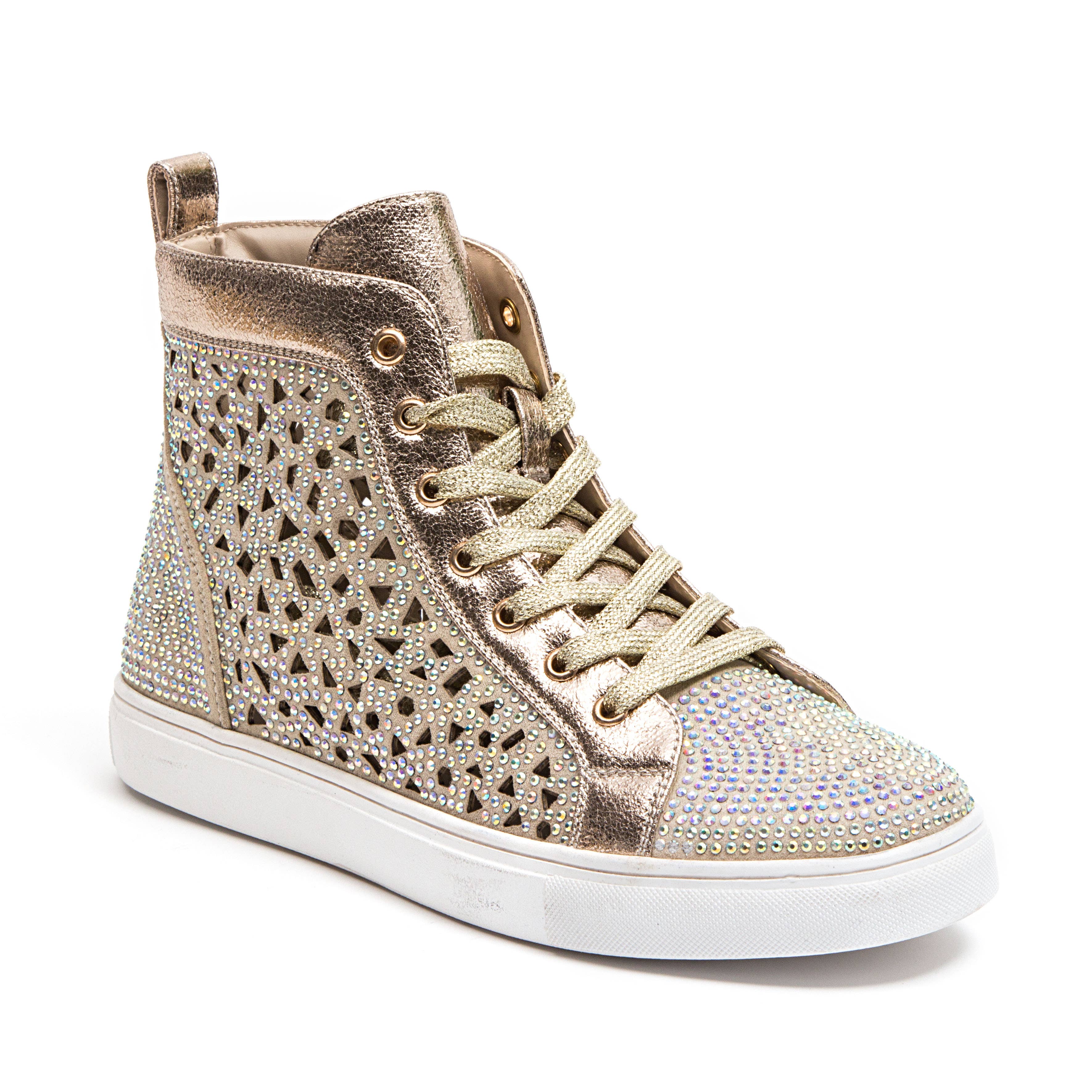 LADY COUTURE – Großhandel Lifestyle-Sneaker – Damen – LADY COUTURE New York High-Top Sneaker mit Laserausschnitt und Strasssteinen1